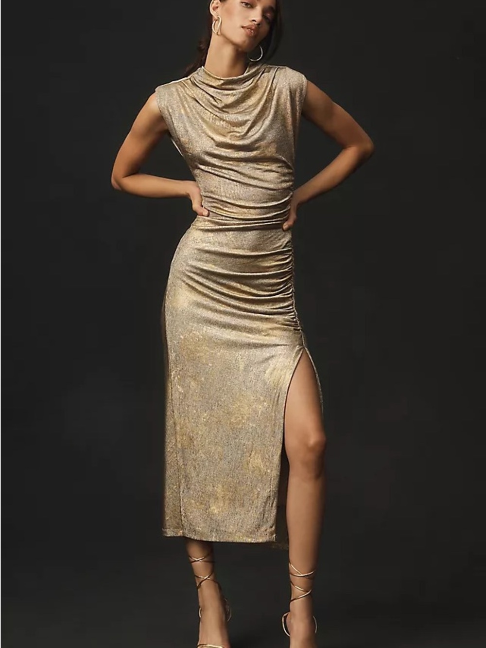 Anthropologie Maya Ruched Cowel Neck Dress